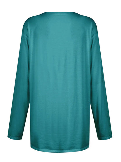She Wears Glory™ Full Size Pocketed Round Neck Long Sleeve T-Shirt - She Wears Glory Beverly Hills