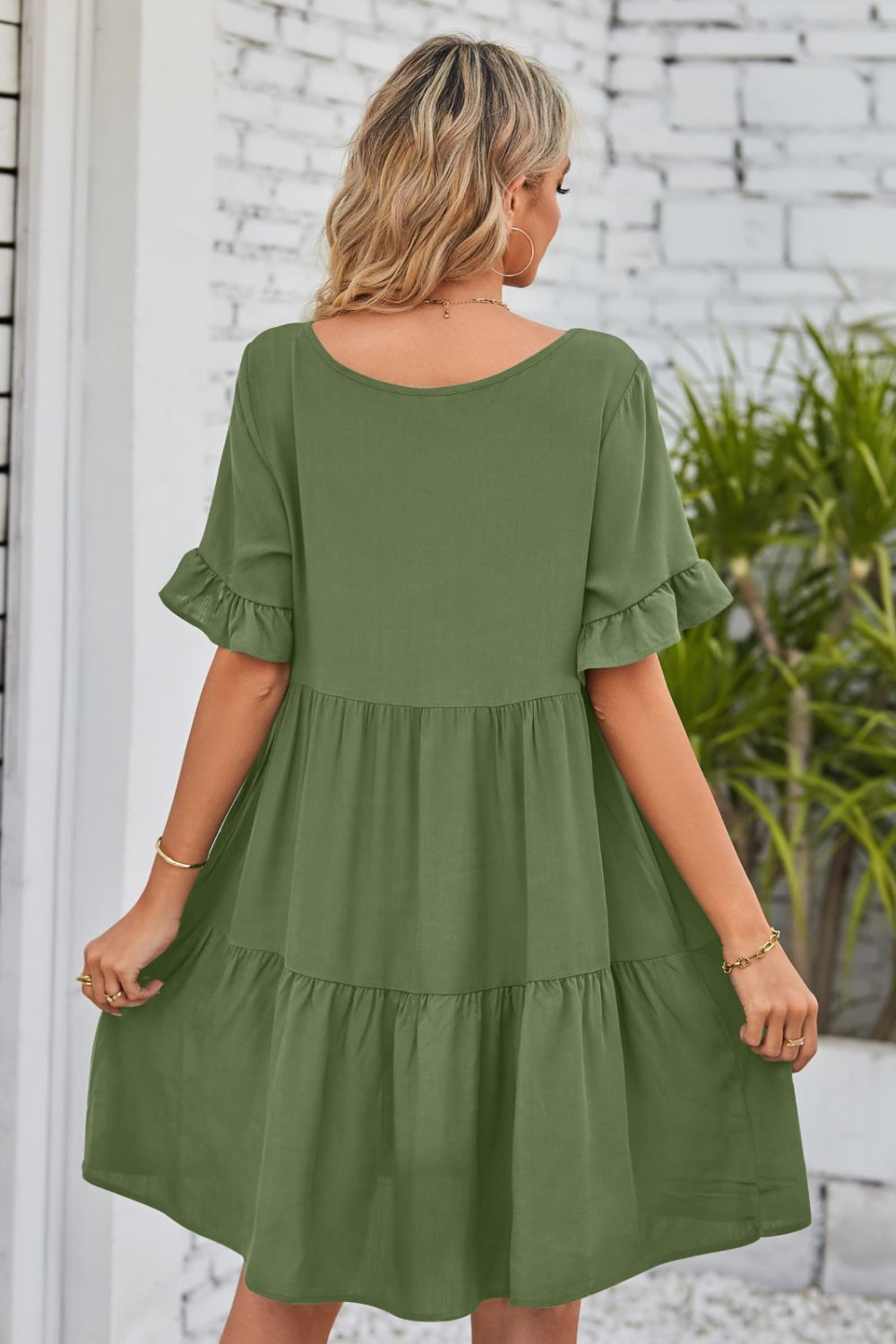 She Wears Glory™ Mandy V-Neck Flounce Sleeve Tiered Dress - She Wears Glory Beverly Hills