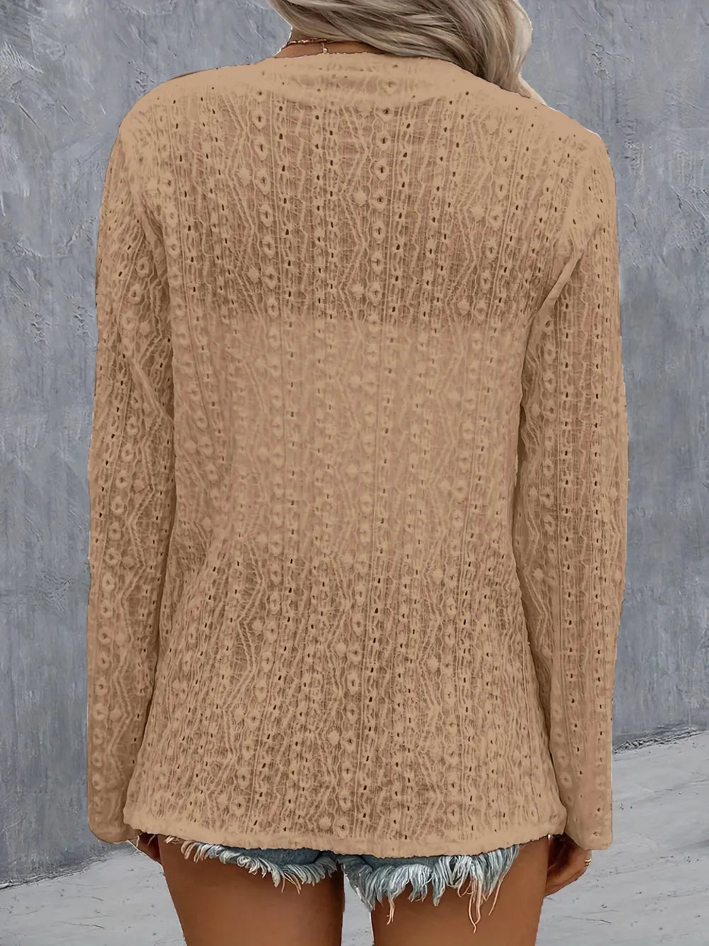 She Wears Glory™ Eyelet Roll-Tab Sleeve Cardigan - She Wears Glory Beverly Hills