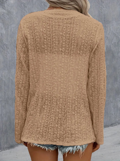She Wears Glory™ Eyelet Roll-Tab Sleeve Cardigan - She Wears Glory Beverly Hills