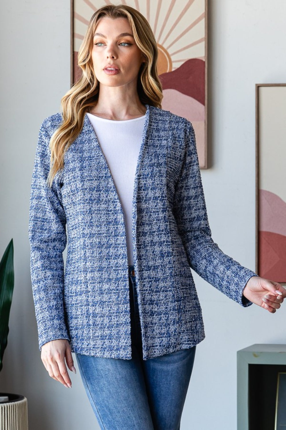 She Wears Glory “Virtue in Vogue” Houndstooth Tweed Open Front Blazer – Full Size - She Wears Glory Beverly Hills