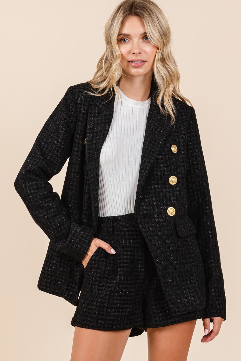 She Wears Glory “Composed in Covenant” Plaid Double-Breasted Blazer - She Wears Glory Beverly Hills
