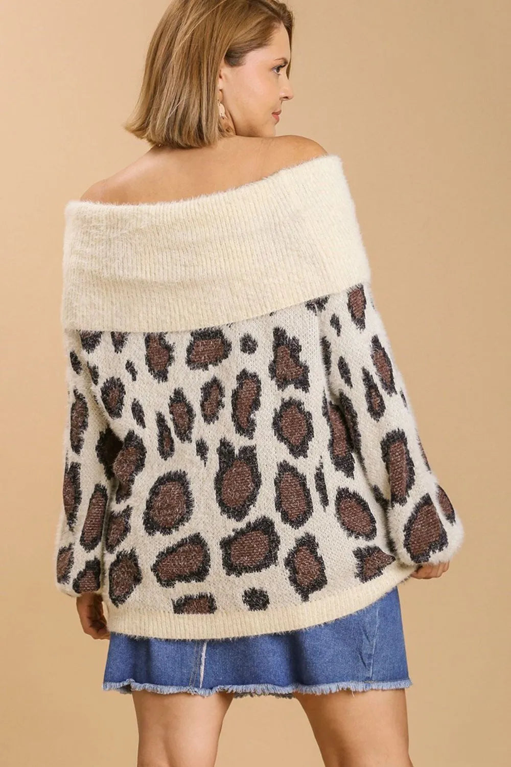 She Wears Glory™ Leopard Off-Shoulder Long Sleeve Sweater - She Wears Glory Beverly Hills