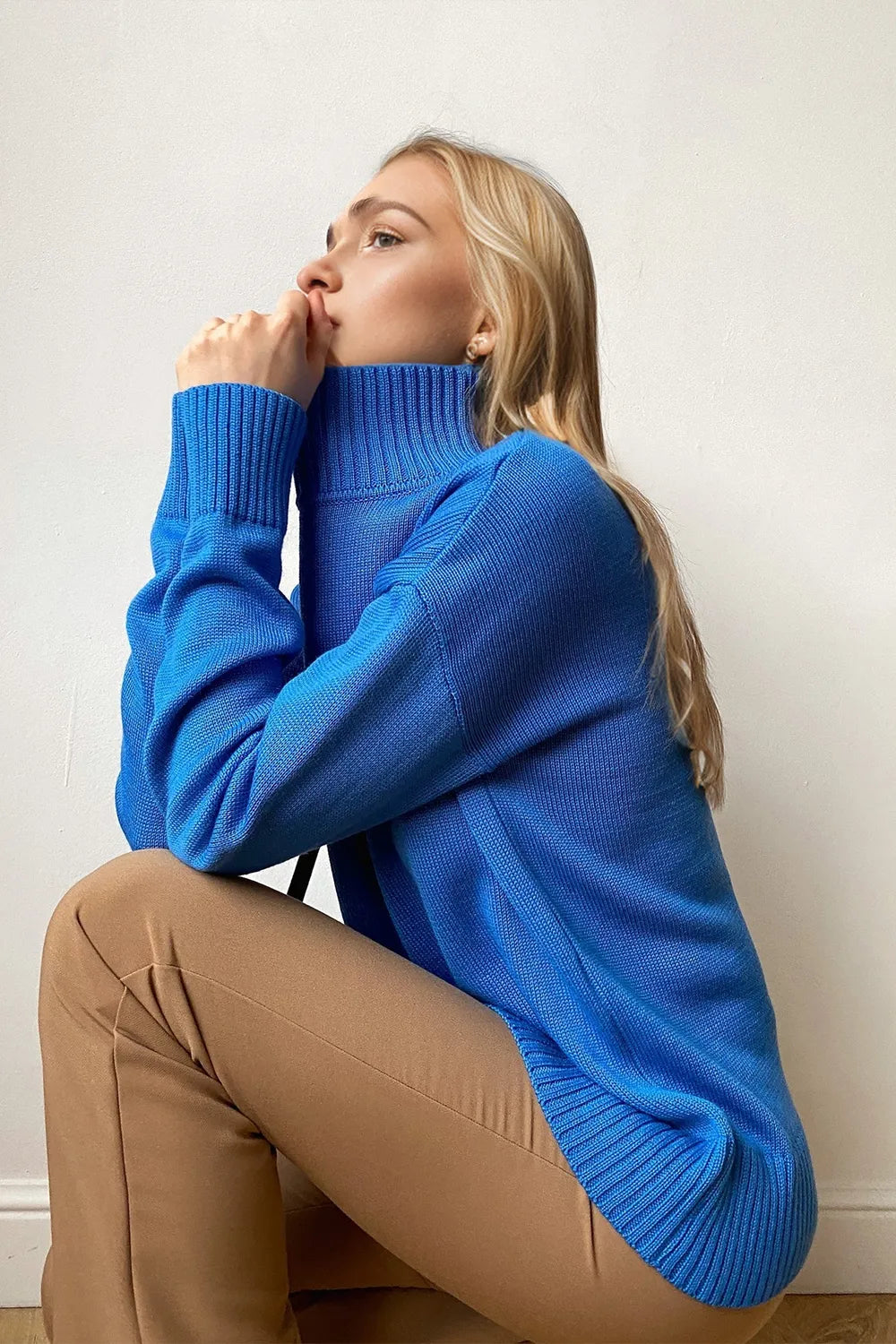 She Wears Glory™ Turtleneck Dropped Shoulder Long Sleeve Sweater - She Wears Glory Beverly Hills