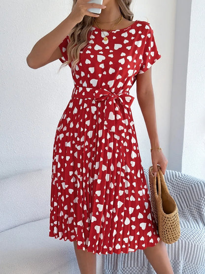 She Wears Glory™ “Hearts Set Apart” Tie-Waist Pleated Dress - She Wears Glory Beverly Hills