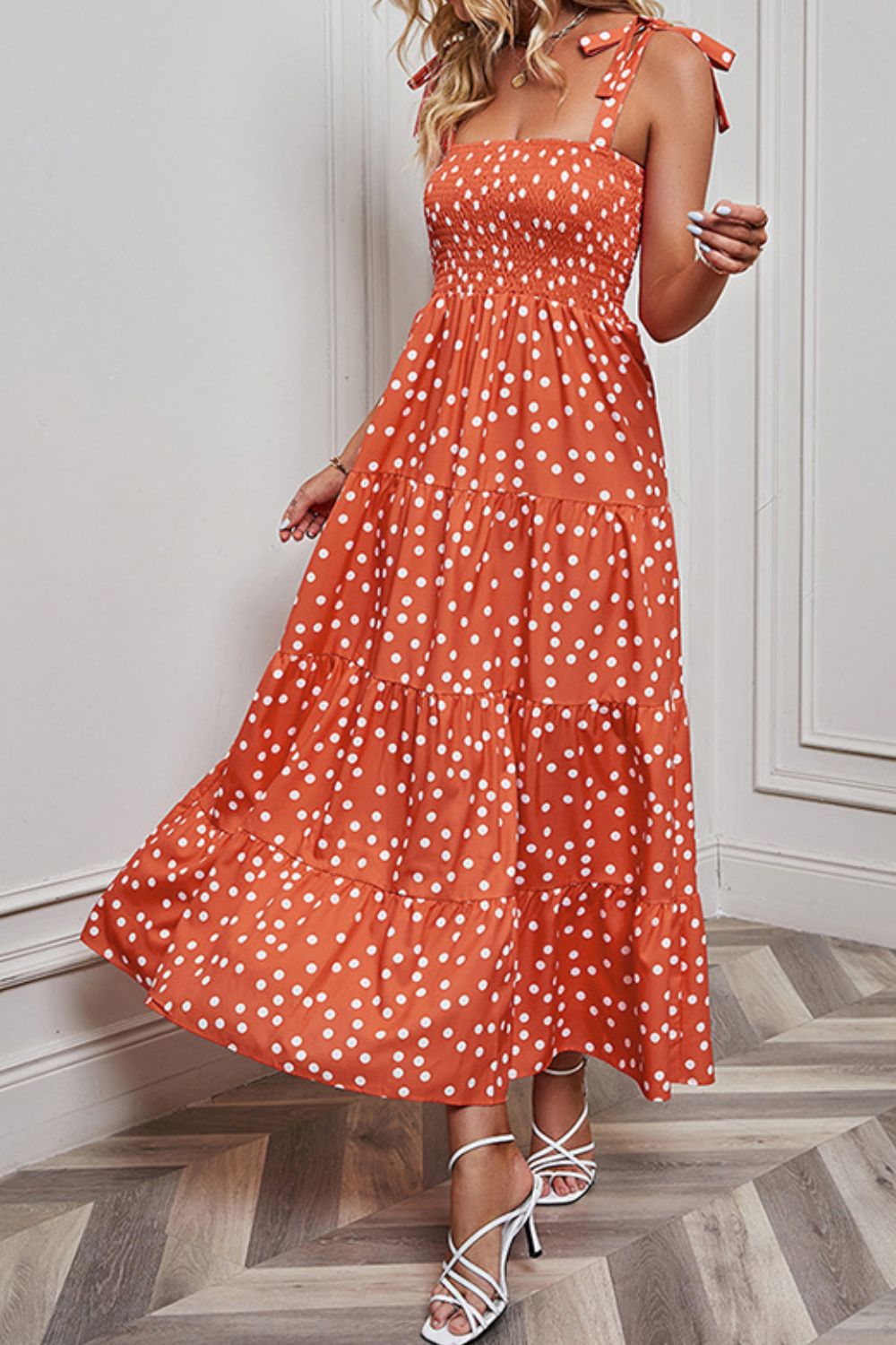 She Wears Glory™ Polka Dot Smocked Tiered Sleeveless Dress - She Wears Glory Beverly Hills