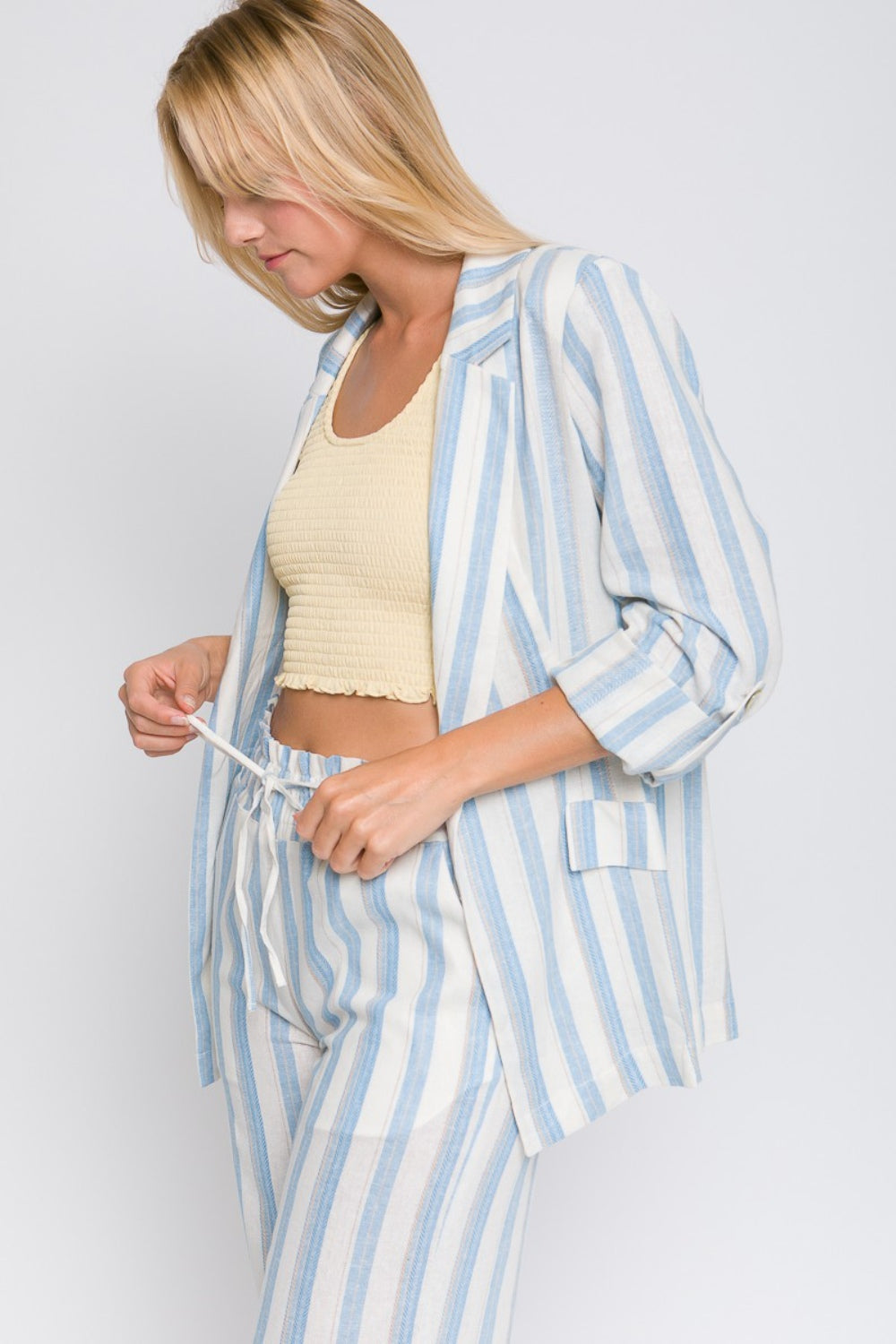 She Wears Glory “Lined with Purpose” Linen Striped Blazer - She Wears Glory Beverly Hills
