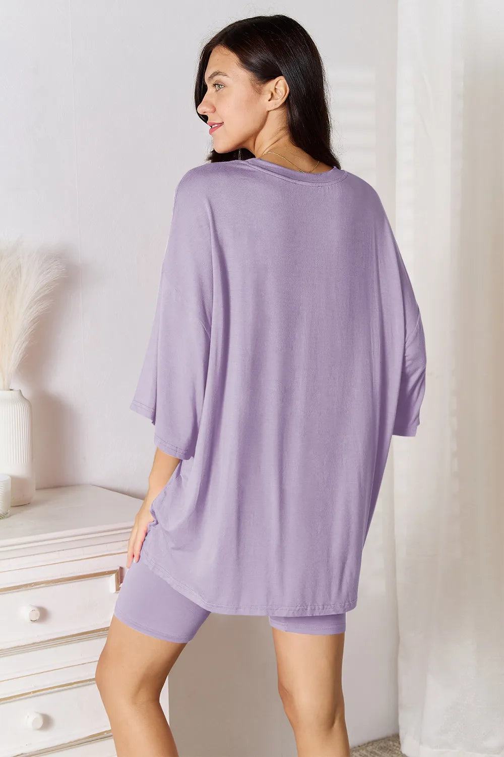 She Wears Glory™ Sacred Comfort Lounge Set Two-Piece Soft Rayon Three-Quarter Sleeve Top and Shorts Set - She Wears Glory Beverly Hills