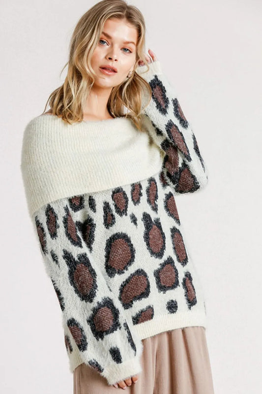 She Wears Glory™ Leopard Off-Shoulder Long Sleeve Sweater - She Wears Glory Beverly Hills
