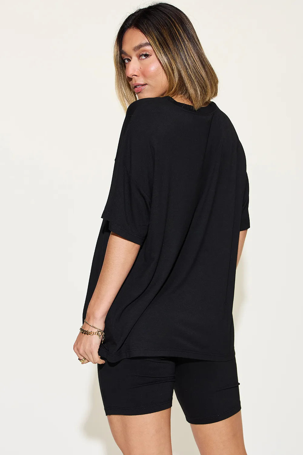 She Wears Glory™ Divine Ease Lounge Set Two-Piece Three-Quarter Sleeve Top &amp; Shorts in Soft Rayon Blend - She Wears Glory Beverly Hills