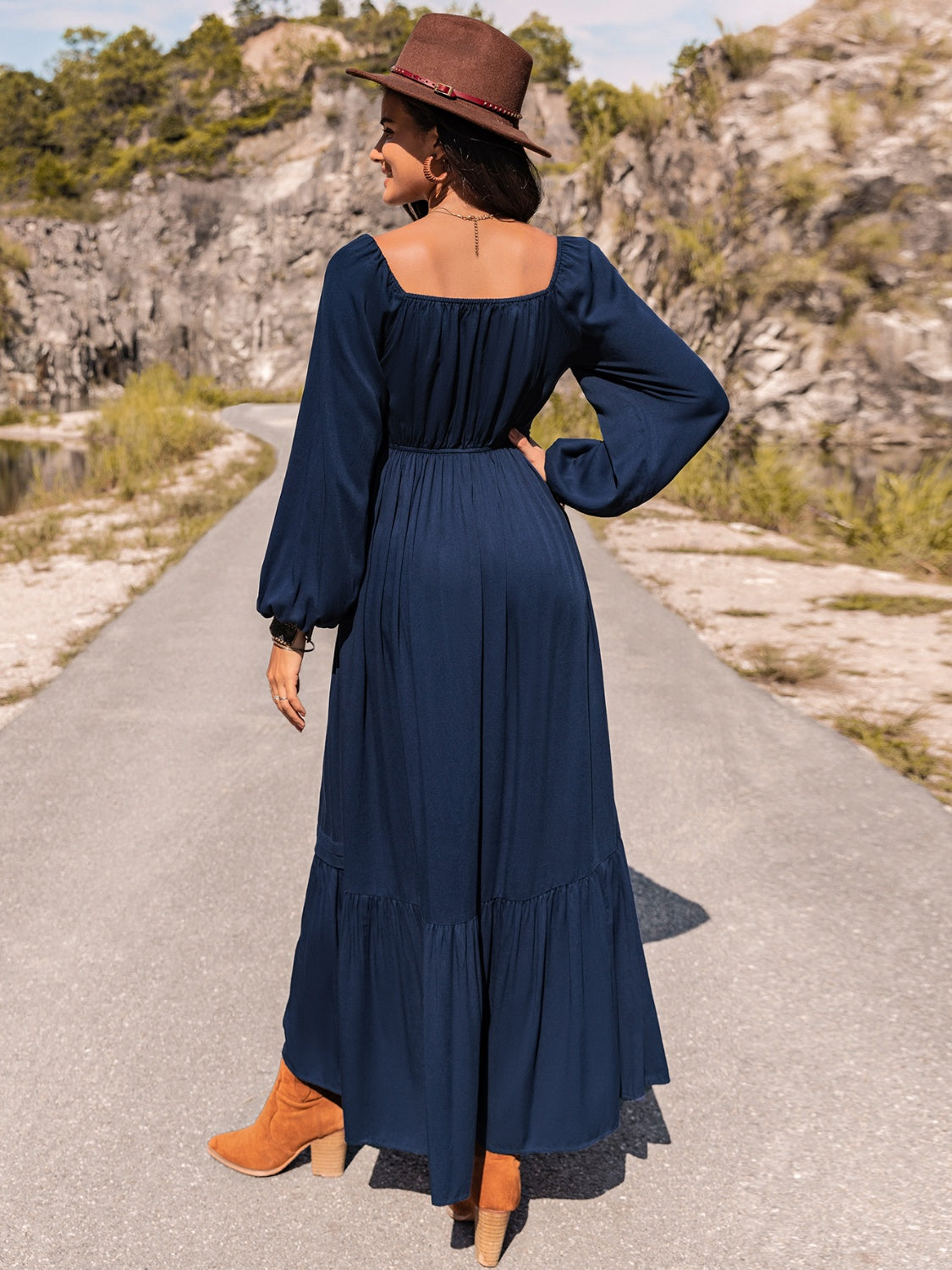 Long Sleeve Lace Trim Maxi Dress - She Wears Glory Beverly Hills