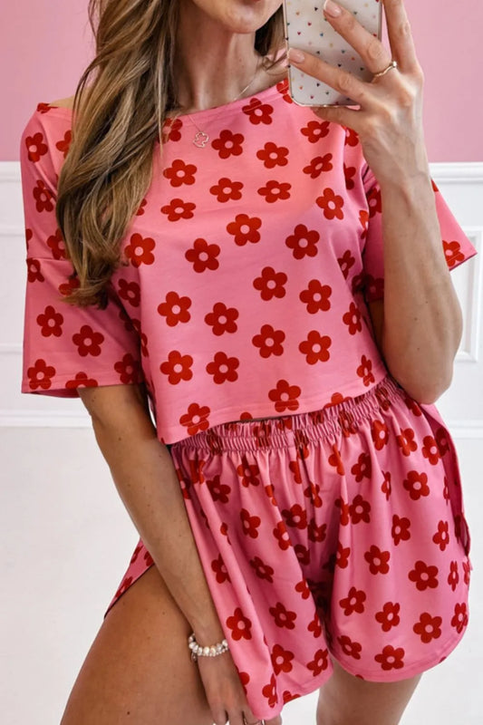 She Wears Glory™ Floral Cropped Tee and Shorts Lounge Set - She Wears Glory Beverly Hills