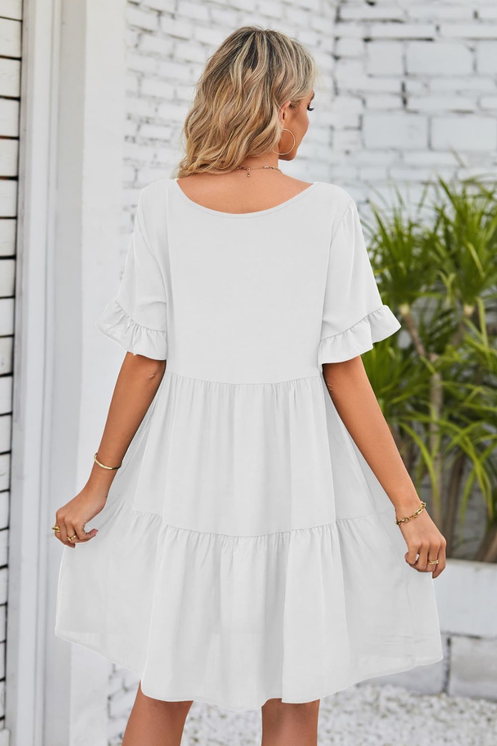 She Wears Glory™ Mandy V-Neck Flounce Sleeve Tiered Dress - She Wears Glory Beverly Hills