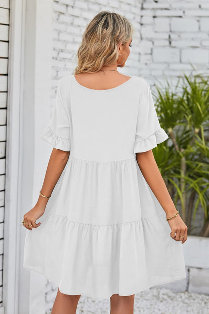 She Wears Glory™ Mandy V-Neck Flounce Sleeve Tiered Dress - She Wears Glory Beverly Hills