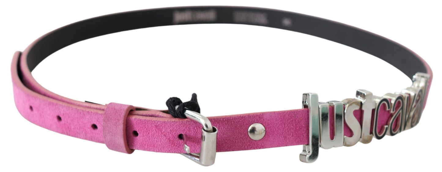 Just Cavalli Pink Silver Chrome Metal Buckle Waist Belt