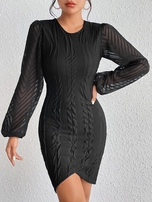 She Wears Glory™ “Consecrated Bloom” Round Neck Puff Sleeve Tulip Hem Mini Dress - She Wears Glory Beverly Hills