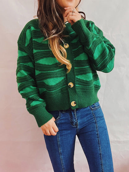 She Wears Glory™ Color Block Button Front Cardigan - She Wears Glory Beverly Hills
