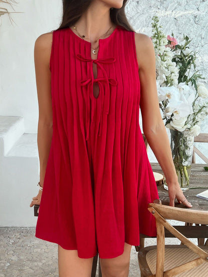 She Wears Glory™ “Divine Appointed” Pleated Tie-Waist Mini Dress - She Wears Glory Beverly Hills