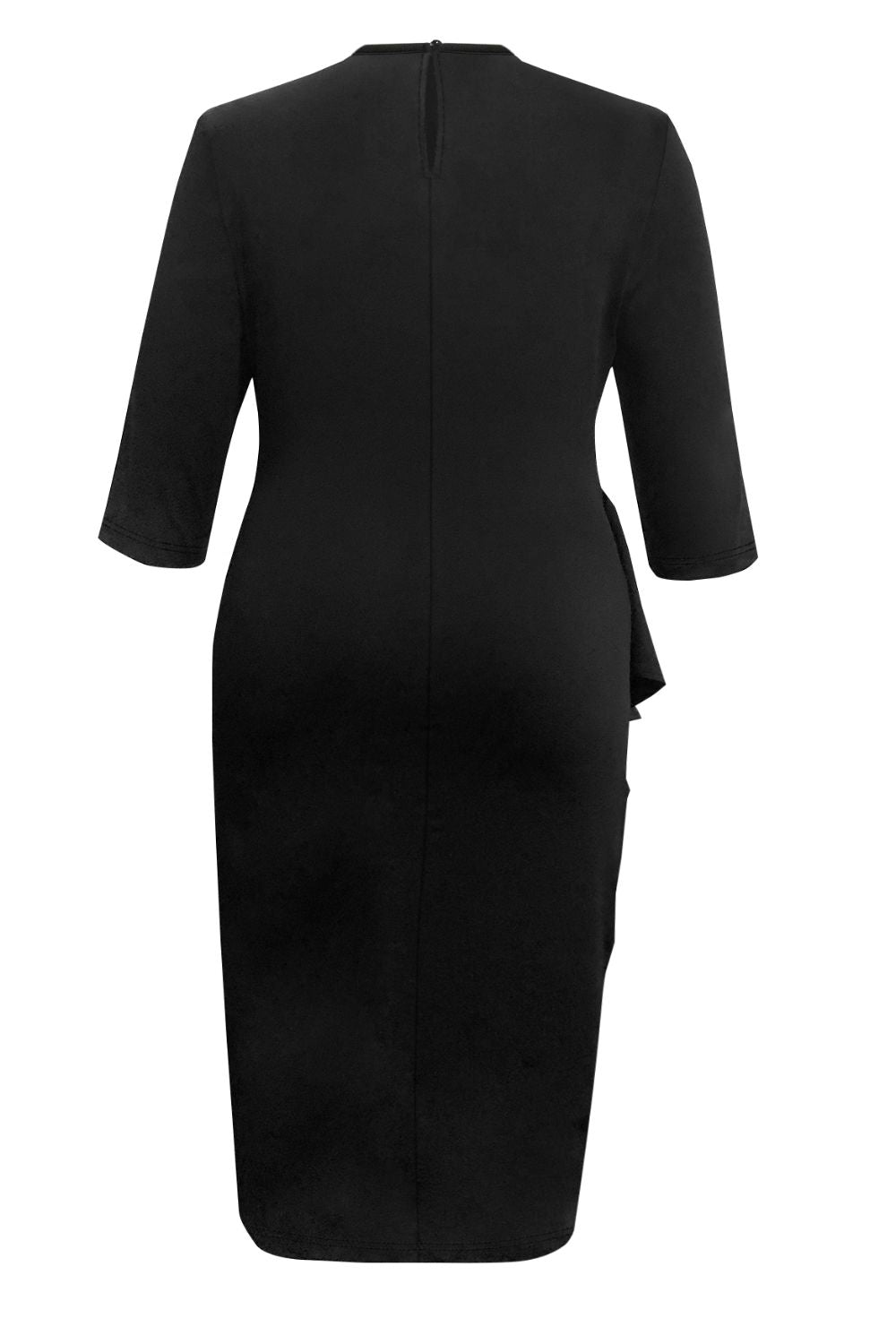 She Wears Glory™ “Radiant Reverence” Plus Size Ruffle Trim Round Neck Long Sleeve Dress - She Wears Glory Beverly Hills