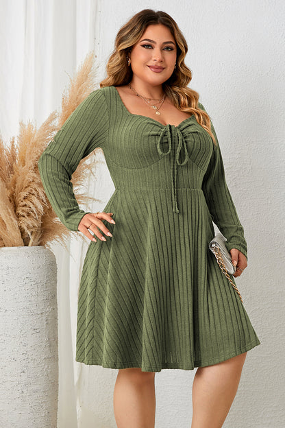 She Wears Glory™ “Honeyed Honor” Plus Size Sweetheart Neck Long Sleeve Ribbed Dress - She Wears Glory Beverly Hills