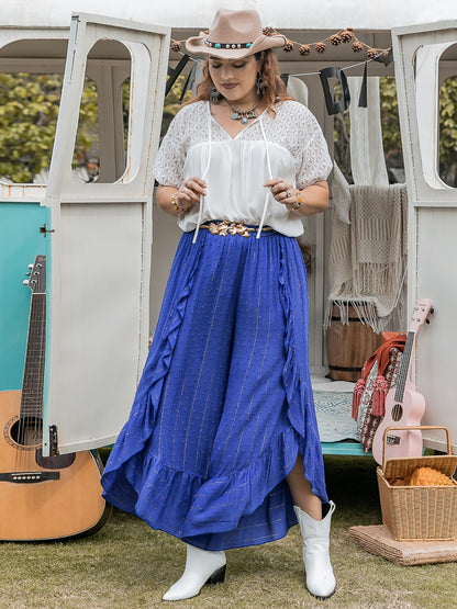 She Wears Glory™ “Heaven’s Whisper” Swiss Dot Ruffled Wide Leg Pants - She Wears Glory Beverly Hills