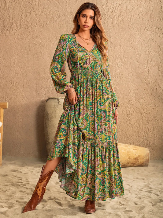 She Wears Glory “Esther Arising” Tie-Neck Long Sleeve Dress - She Wears Glory Beverly Hills