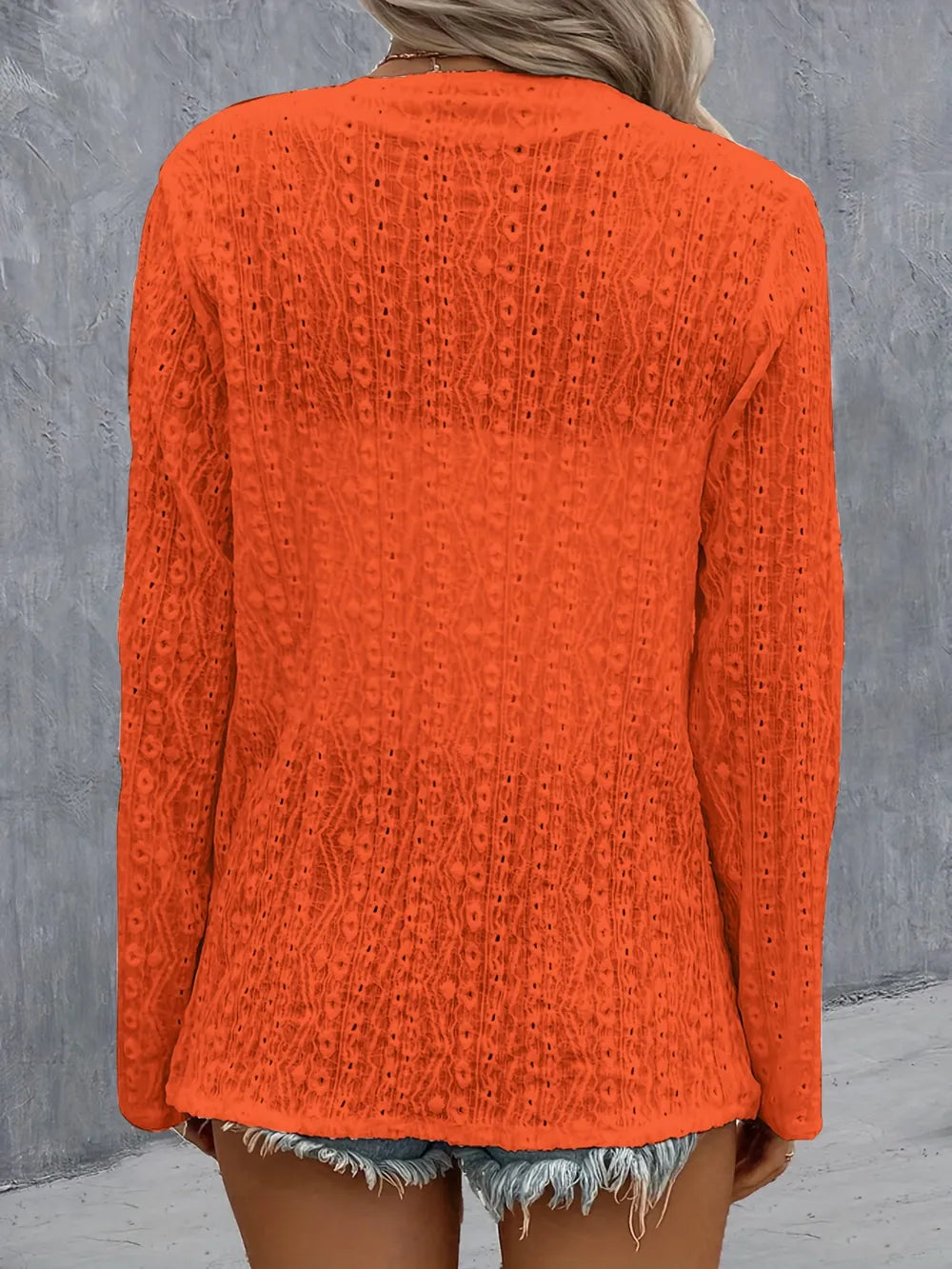 She Wears Glory™ Eyelet Roll-Tab Sleeve Cardigan - She Wears Glory Beverly Hills