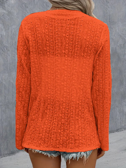 She Wears Glory™ Eyelet Roll-Tab Sleeve Cardigan - She Wears Glory Beverly Hills