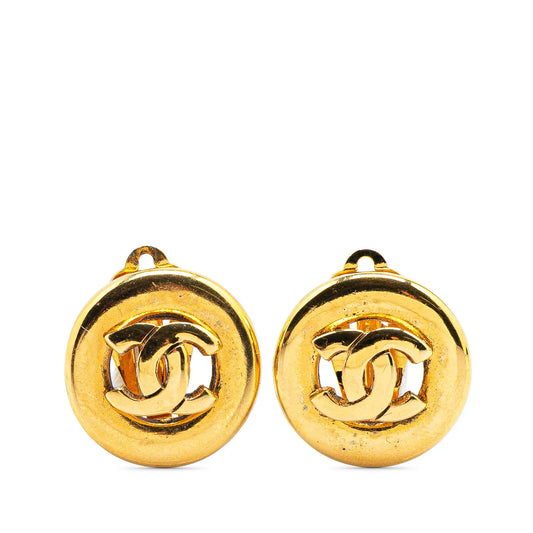 Chanel CC Gold Plated Round Clip On Earrings