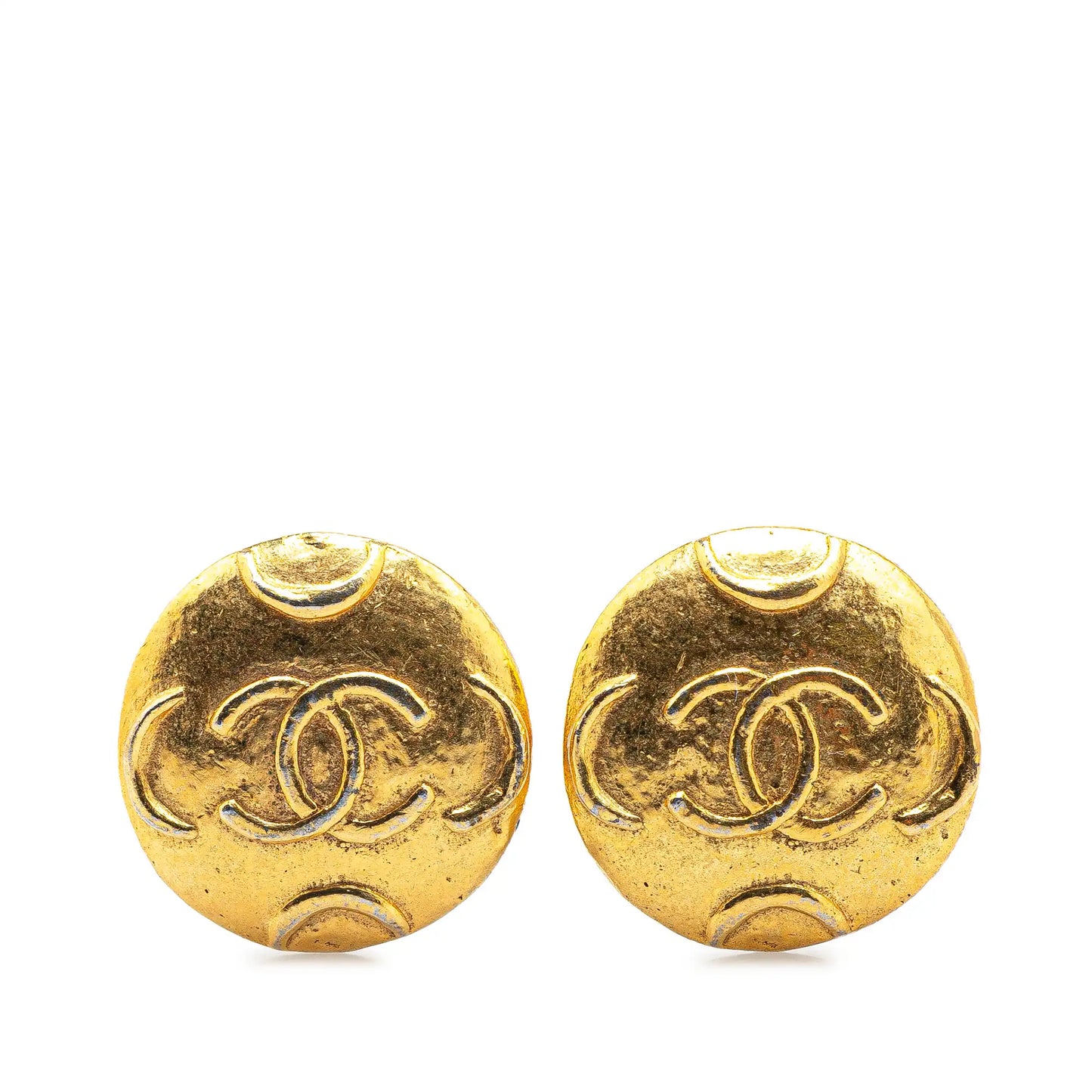 Chanel Gold Plated CC Round Clip on Earrings