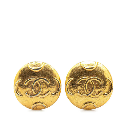 Chanel Gold Plated CC Round Clip on Earrings