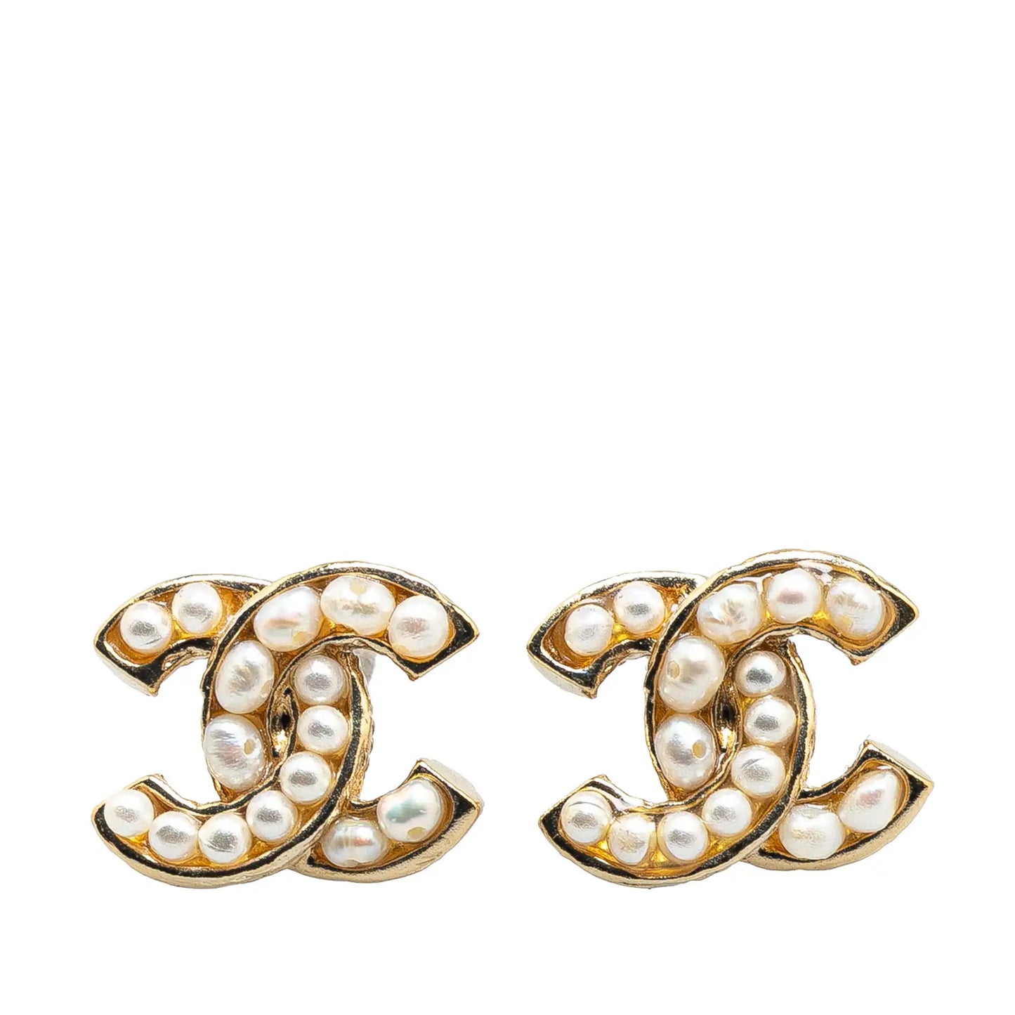 Chanel CC Gold Plated Faux Pearl Push Back Earrings
