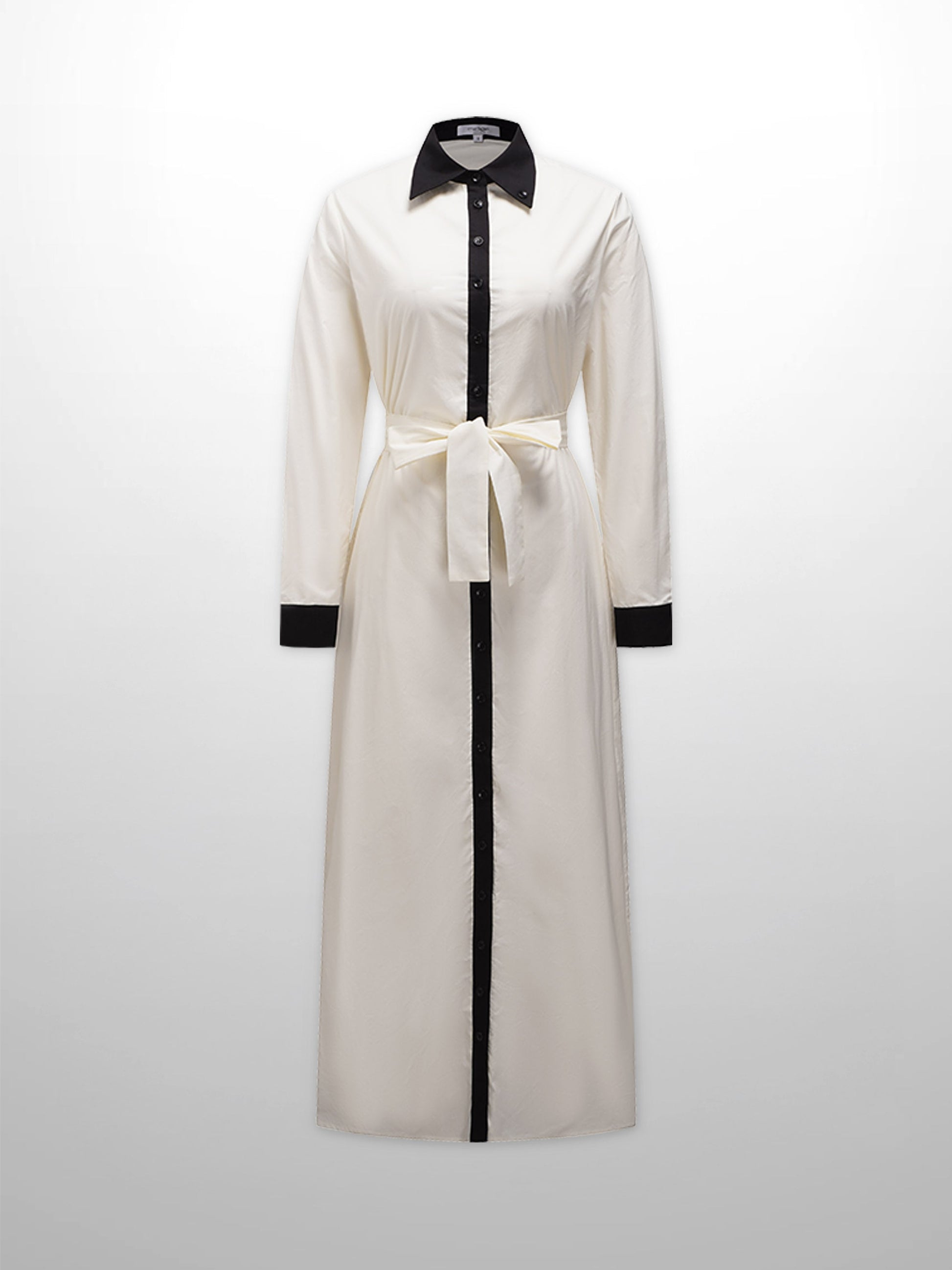 Long Button Down Shirtdress-Black Trimmed-0