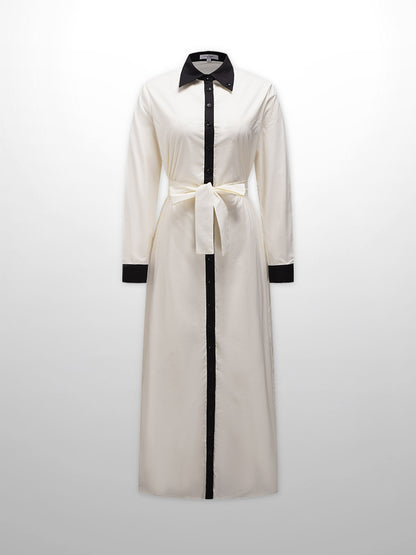 Long Button Down Shirtdress-Black Trimmed-0