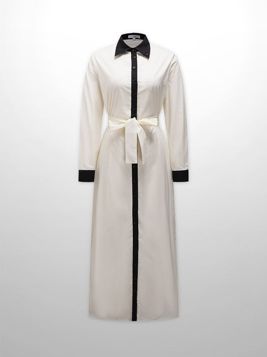 Long Button Down Shirtdress-Black Trimmed-0