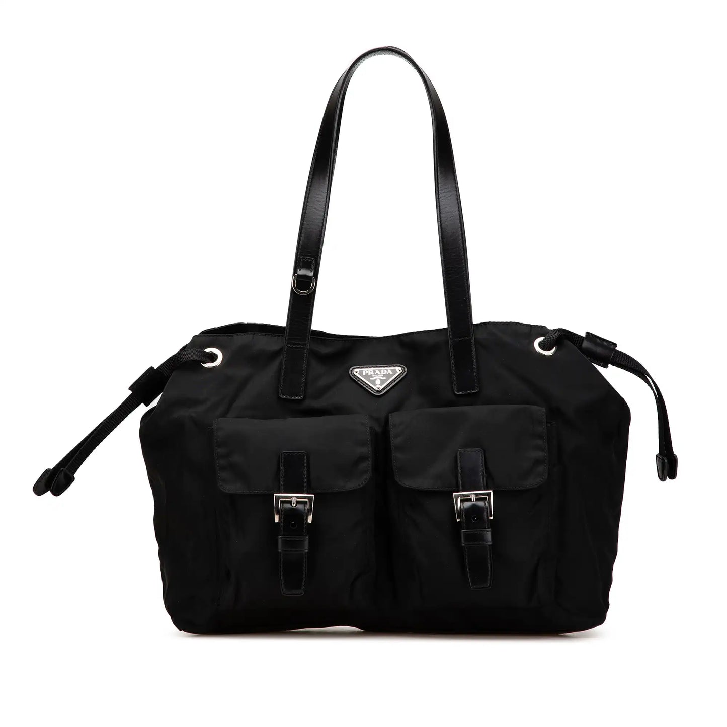 Prada Tessuto Double Pocket Drawstring Shopping Tote