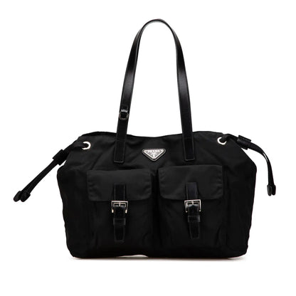 Prada Tessuto Double Pocket Drawstring Shopping Tote