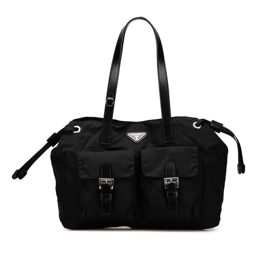 Prada Tessuto Double Pocket Drawstring Shopping Tote