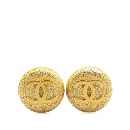 Chanel Gold Plated CC Round Clip On Earrings