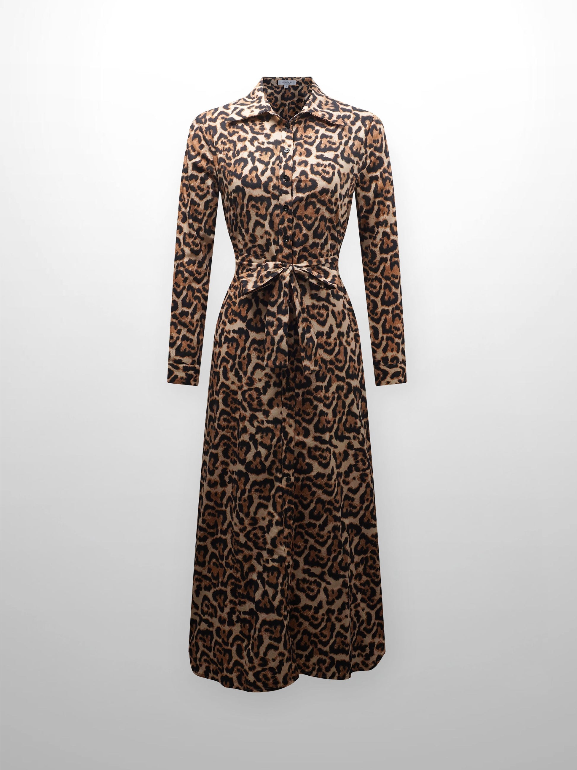 She Wears Glory™ Long Button Down Shirtdress-Leopard Print-0