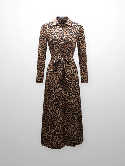 She Wears Glory™ Long Button Down Shirtdress-Leopard Print-0