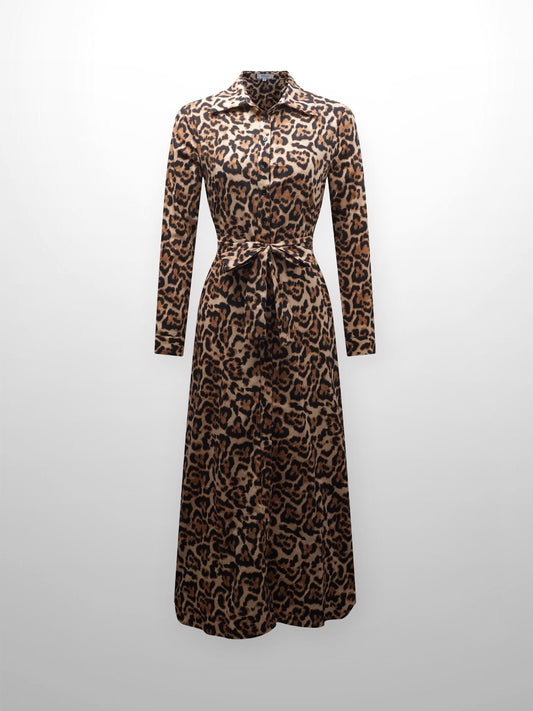 She Wears Glory™ Long Button Down Shirtdress-Leopard Print-0