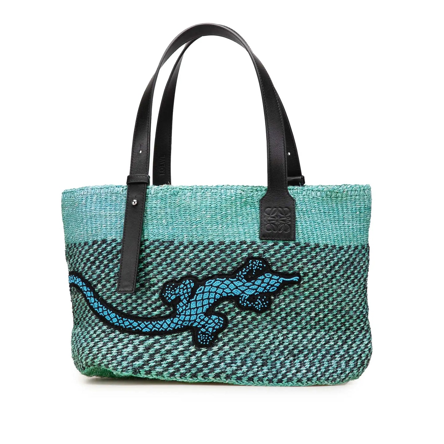 LOEWE Paula's Ibiza Lizard Embroidered Raffia Tote