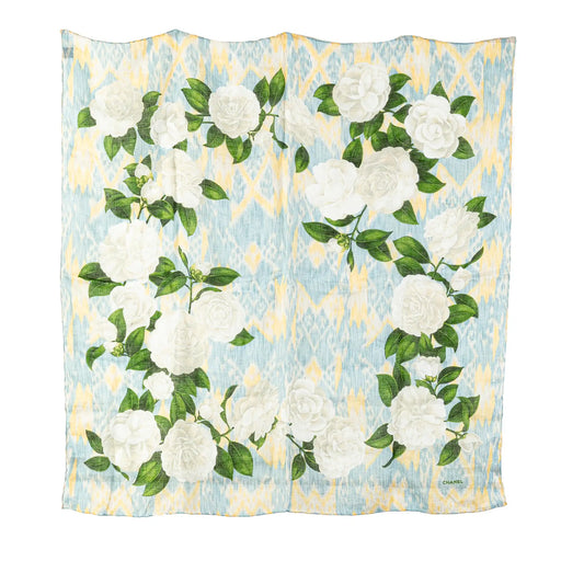 Chanel Camellia Printed Linen Scarf