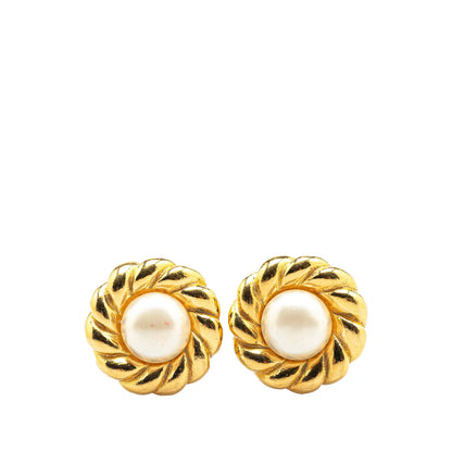 Chanel Gold Plated Faux Pearl Clip on Earrings