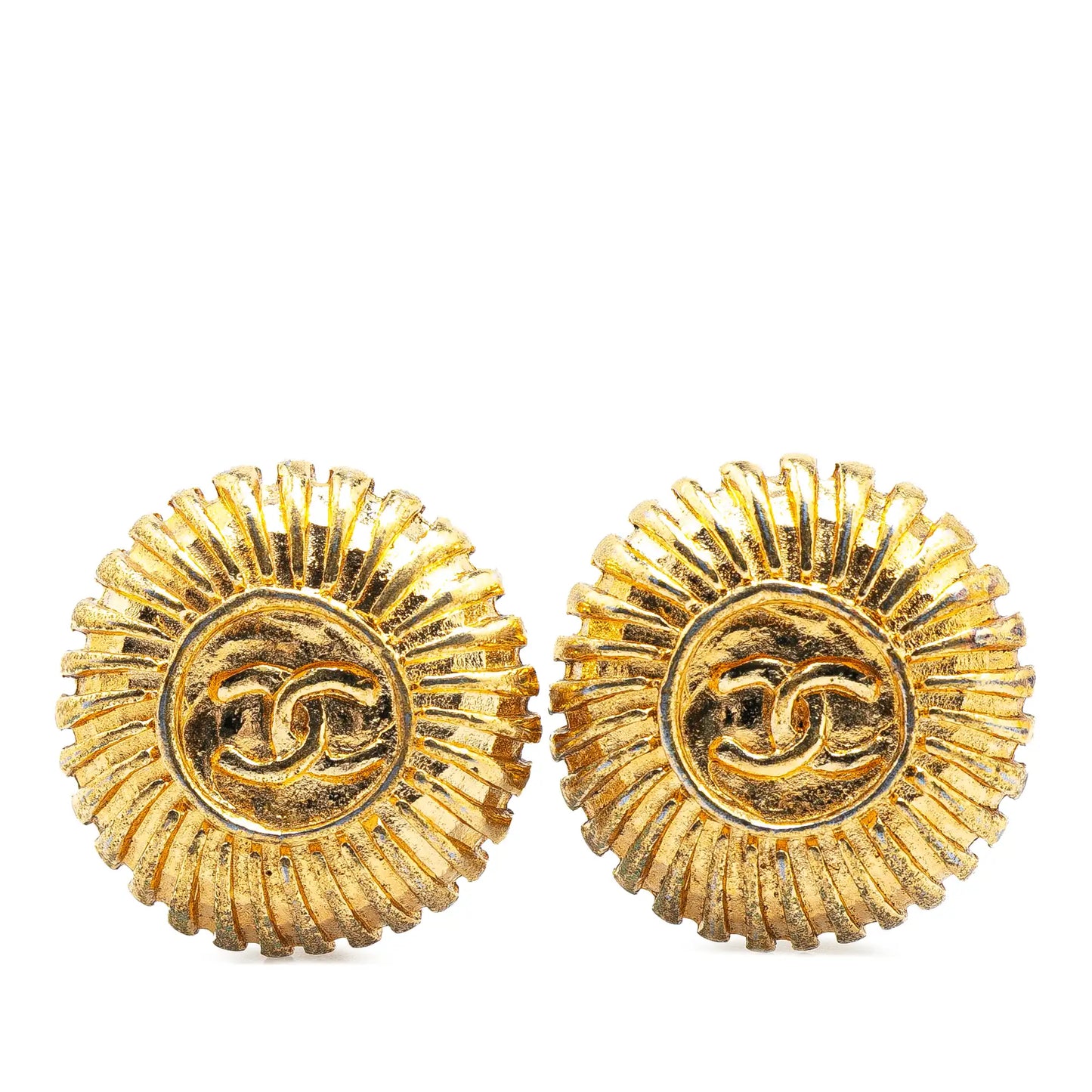 Chanel Gold Plated CC Round Clip On Earrings