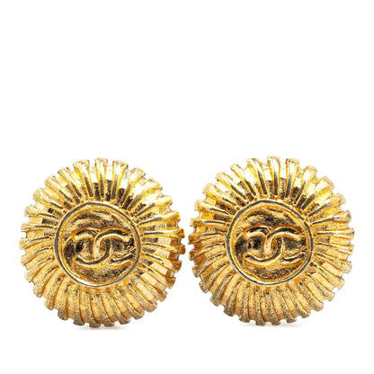 Chanel Gold Plated CC Round Clip On Earrings