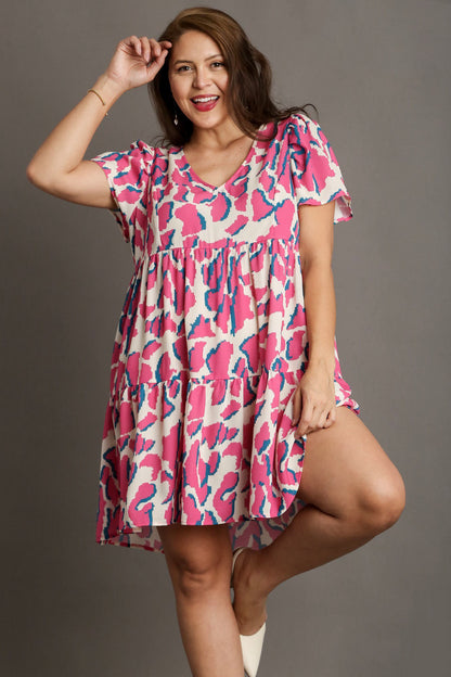She Wears Glory™ – The Breakthrough Dress (Abstract Pleated Tiered Plus Size V-Neck Dress) - She Wears Glory Beverly Hills