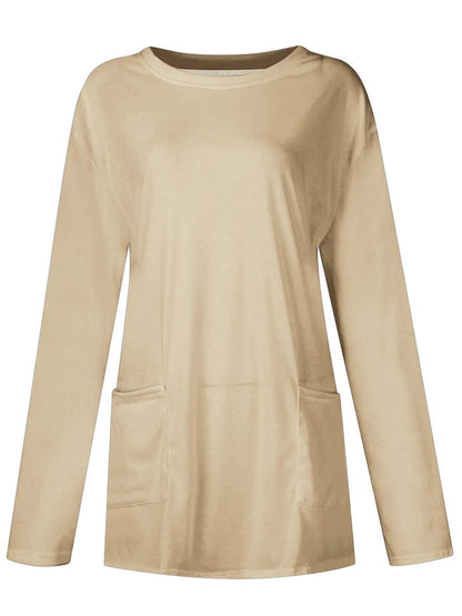 She Wears Glory™ Full Size Pocketed Round Neck Long Sleeve T-Shirt - She Wears Glory Beverly Hills