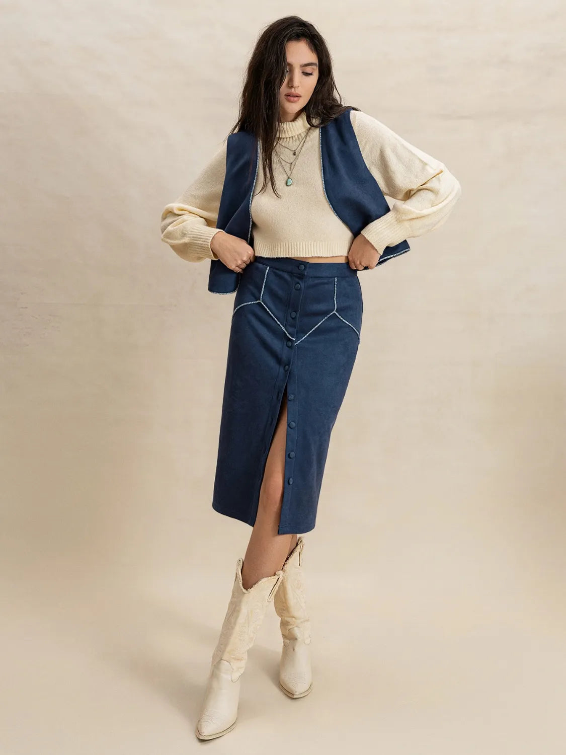 She Wears Glory™ Virtuous Authority Vest & Skirt Set - She Wears Glory Beverly Hills